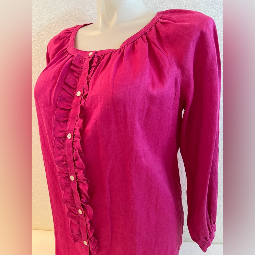 NWOT Ralph Lauren Blouse 1X Ruffle Front 3/4 Sleeve Peasant Top Linen Shirt